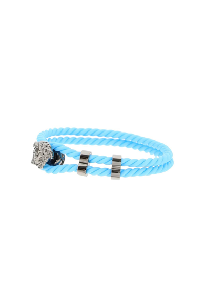 Shop Versace Rubber Medusa Woven Bracelet In Light Blue