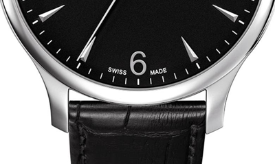 Shop Tissot Tradition Leather Strap Watch, 42mm In Black/ Silver