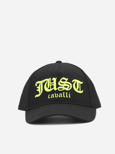 Shop Just Cavalli Cotton Hat With Contrasting Logo Print In Black