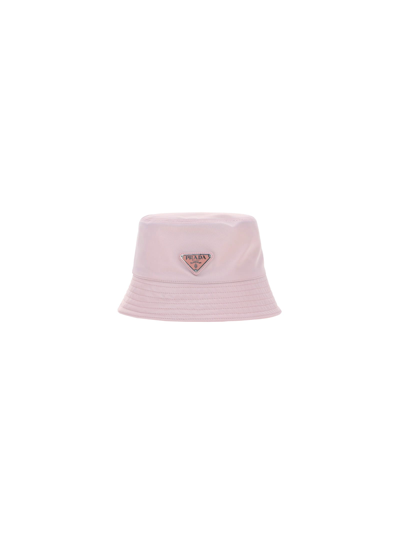 Shop Prada Triangle Logo Plaque Detail Bucket Hat In Albastro