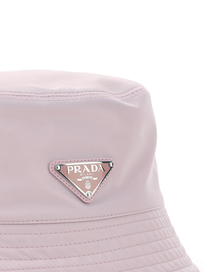 Shop Prada Triangle Logo Plaque Detail Bucket Hat In Albastro