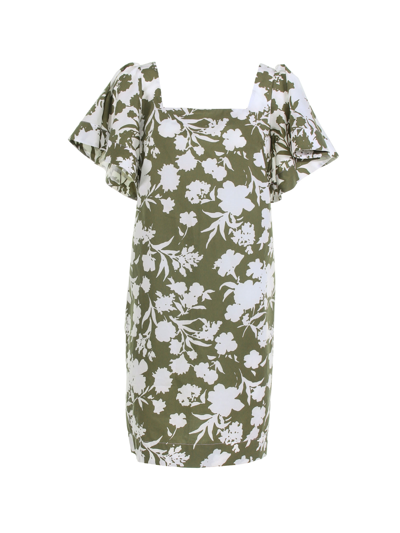 Shop Barba Napoli Dress With Butterfly Sleeve In Verde Militare