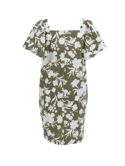 Shop Barba Napoli Dress With Butterfly Sleeve In Verde Militare