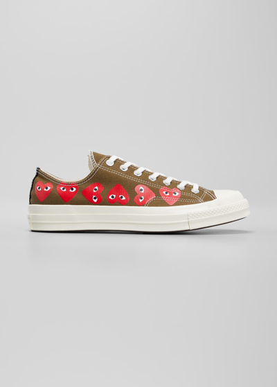 Shop Comme Des Garçons X Converse Men's Multi Heart Low-top Sneakers In Khaki