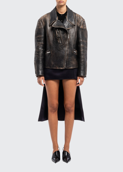Shop Prada Old Laced-back Leather Jacket In F0002 Nero