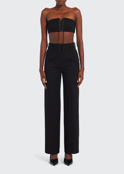 Shop Prada Laced-back Straight-leg Trousers In F0002 Nero