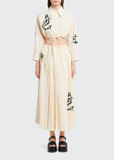 Shop Prada Printed Drawstring Chambray Skirt In F0304 Avorio