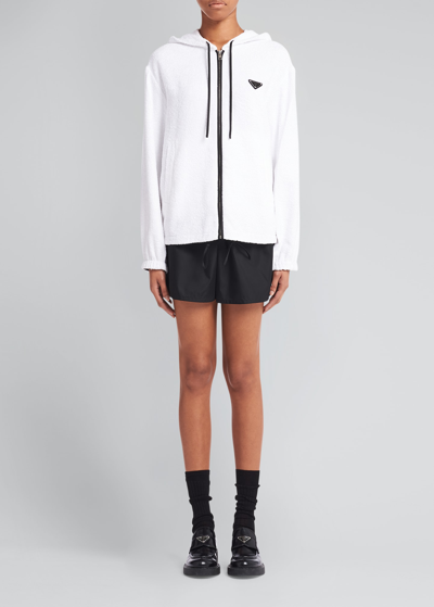 Shop Prada Terry Cloth Hooded Jacket In F0009 Bianco