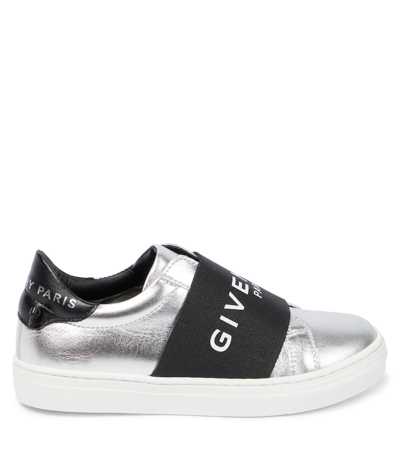 Shop Givenchy Logo Strap Leather Sneakers In Light Grey