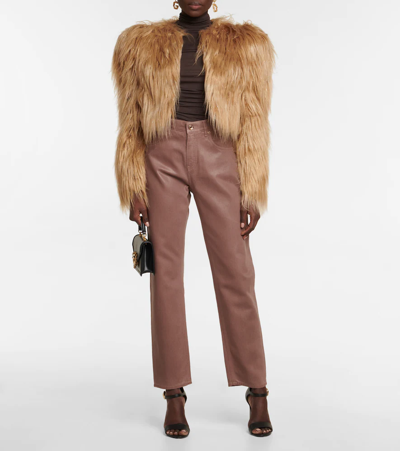 Shop Dolce & Gabbana Faux-fur Cropped Jacket In Ecru' 3