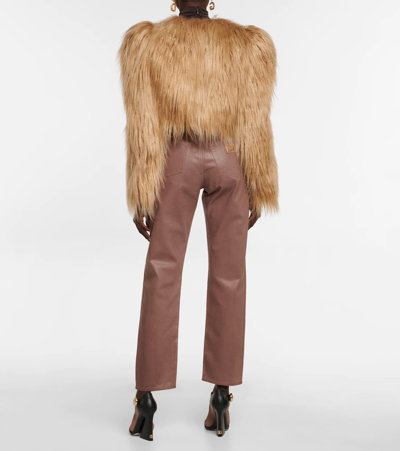 Shop Dolce & Gabbana Faux-fur Cropped Jacket In Ecru' 3