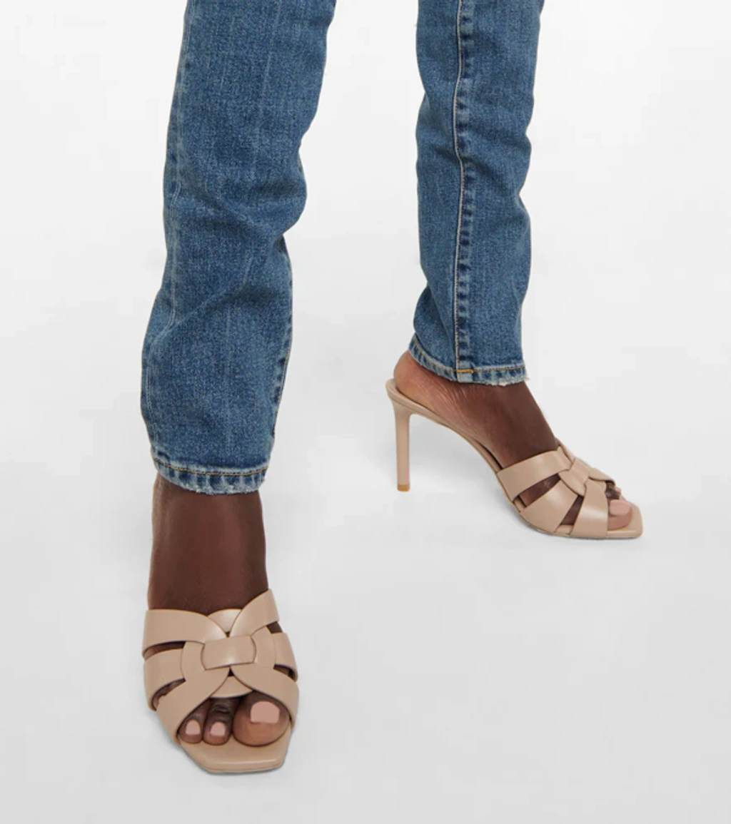 Saint Laurent Women's Dark Beige Tribute Leather Sandals For