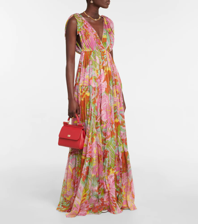 Shop Dolce & Gabbana Floral Silk Chiffon Gown In St.anni 60 Multicol