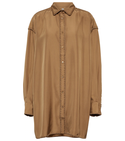 Shop Totême Embroidered Silk Shirt In Camel