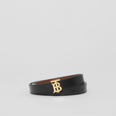 Shop Burberry Leather Reversible Tb Belt In Black/tan/gold