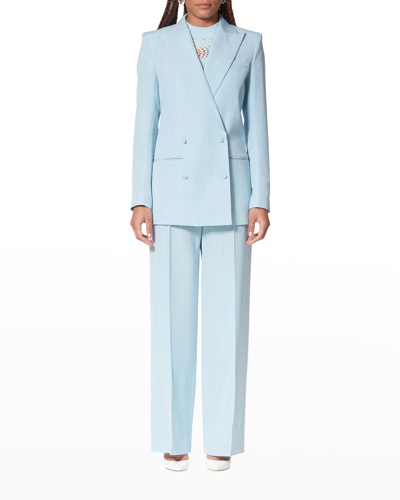 Shop Casablanca Wide-leg Viscose-silk Trousers In Light Blue