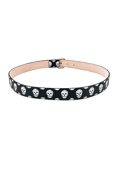 Shop Alexander Mcqueen Skull Belt In Black & White