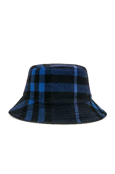 Shop Burberry Wool Check Bucket Hat In Ink Blue Check