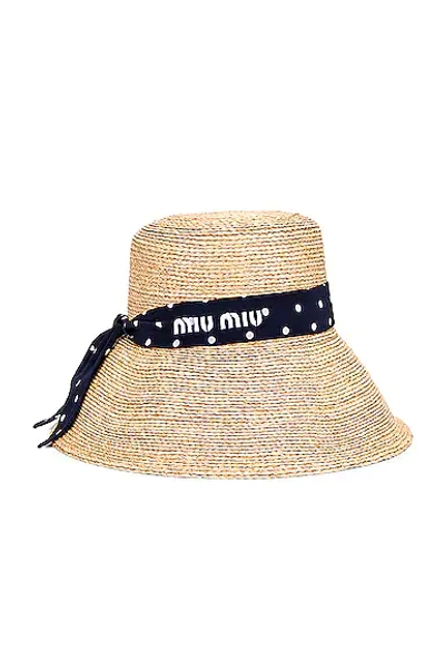 Shop Miu Miu Raffia Ribbon Sun Hat In Naturale & Blue