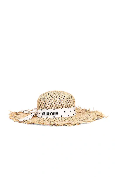 Shop Miu Miu Raffia Ribbon Sun Hat In Naturale & Avirio