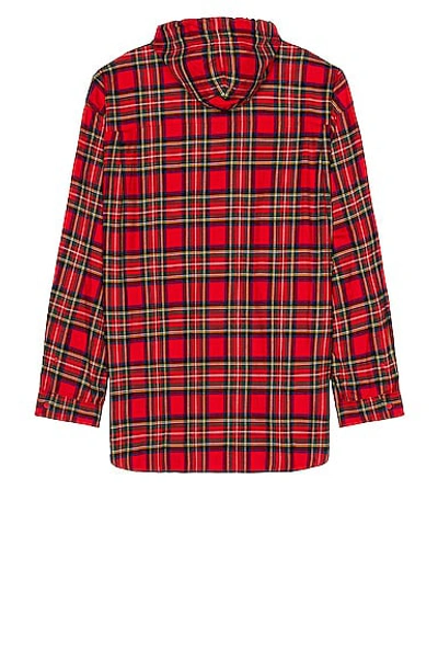 Shop Balenciaga Hooded Flannel Shirt In Red