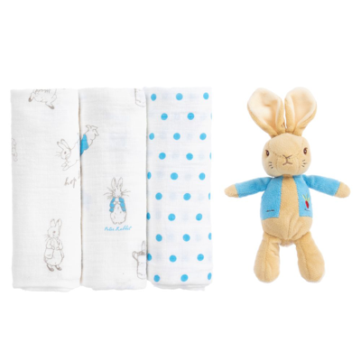 Shop Rainbow Designs Peter Rabbit Rattle Toy & Muslin Gift Set In White