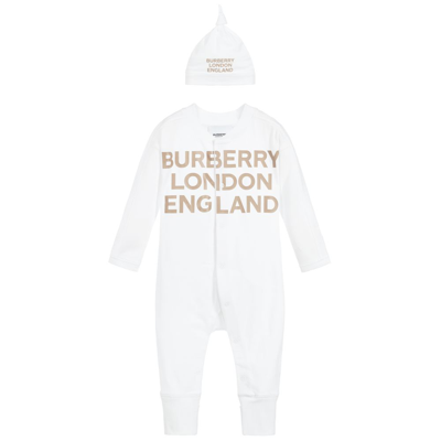 Shop Burberry White Cotton Romper Gift Set