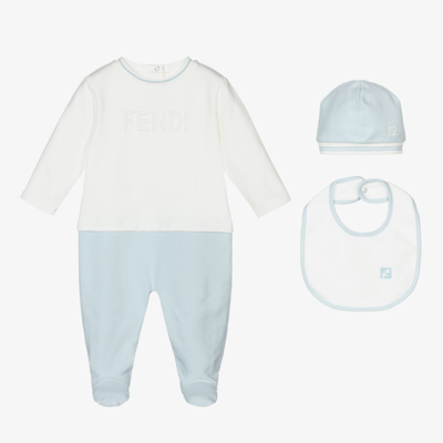 Shop Fendi 3 Piece Babysuit Gift Set In Blue
