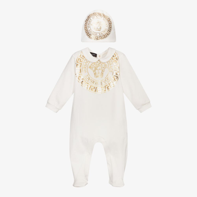 Shop Versace Ivory Cotton Babygrow Gift Set