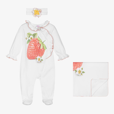 Shop Sofija Girls White Cotton Strawberry Babysuit Set
