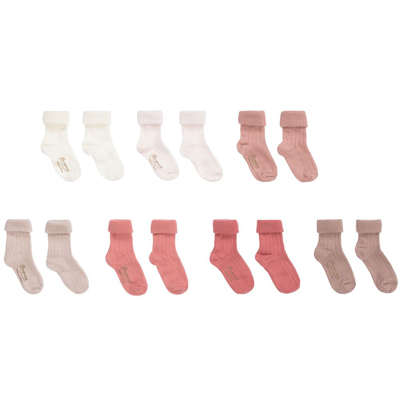 Shop Bonpoint Baby Girls Cotton Socks (7 Pack) In Pink