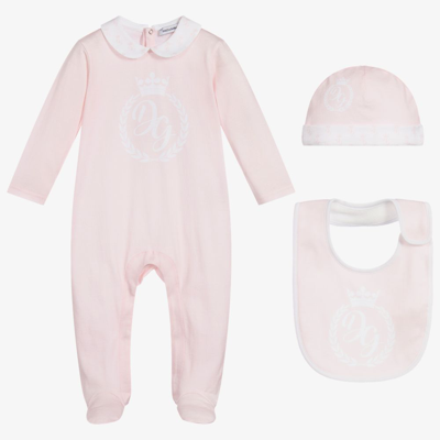Shop Dolce & Gabbana Girls Pink Logo Babygrow Gift Set