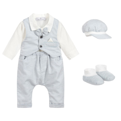 Shop Beau Kid Boys Blue Cotton Babysuit Set