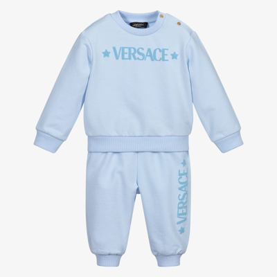 Shop Versace Boys Baby Pale Blue Logo Tracksuit