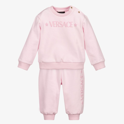 Shop Versace Girls Baby Pale Pink Logo Tracksuit