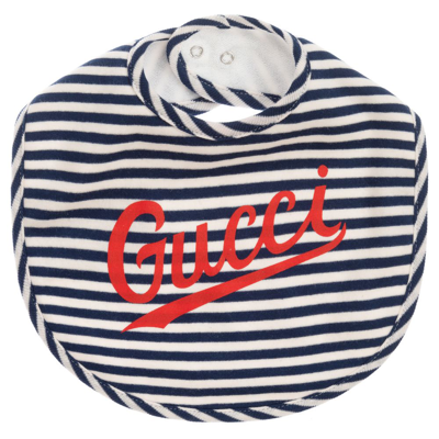 Shop Gucci Blue Stripe & Red Logo Bib