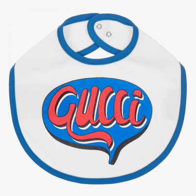 Shop Gucci Boys White Cotton Logo Bib In Blue