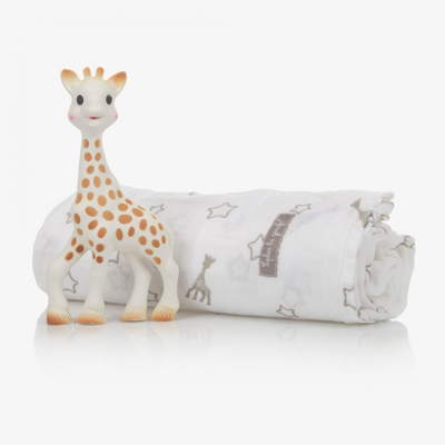 Shop Sophie La Girafe Giraffe & Swaddle Blanket Set In Beige
