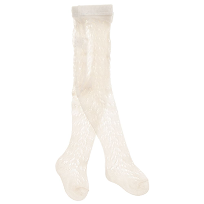Shop Carlomagno Girls Ivory Cotton Lace Tights