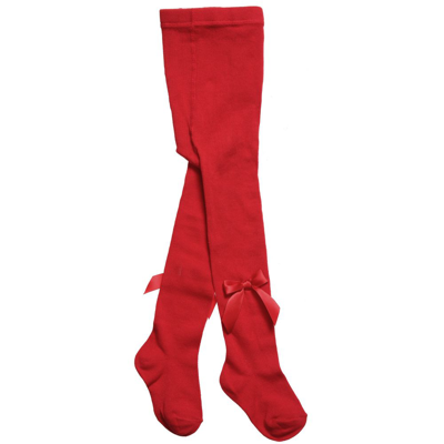 Shop Carlomagno Girls Red Cotton Bow Tights