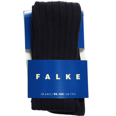 Shop Falke Navy Blue Ribbed Cotton Knit Tights
