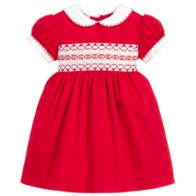 Shop Rachel Riley Baby Girls Red Cotton Hand-smocked Dress