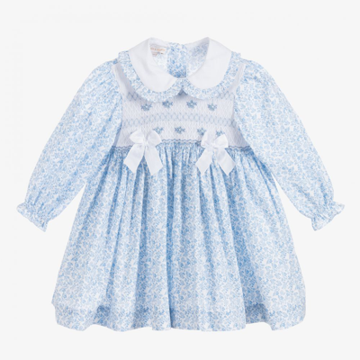 Shop Beatrice & George Girls Blue Smocked Cotton Dress