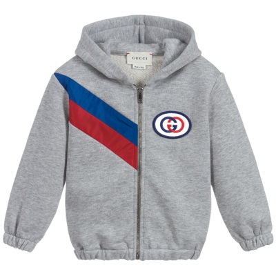 Shop Gucci Boys Grey Cotton Hooded Zip-up Top