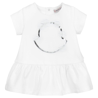 Shop Moncler Baby Girls White Cotton Dress