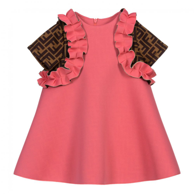 Shop Fendi Girls Pink & Brown Ff Baby Dress
