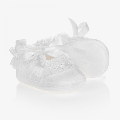 Shop Early Days Baby Girls White Silk Shoes