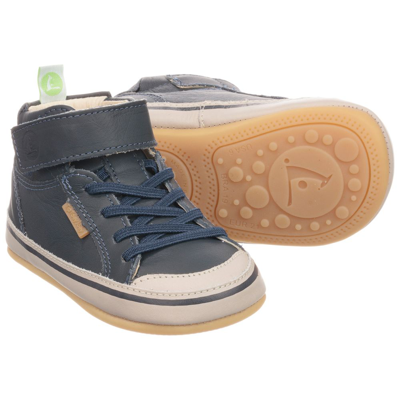 Shop Tip Toey Joey Baby Boys Blue Leather Hi-top Trainers