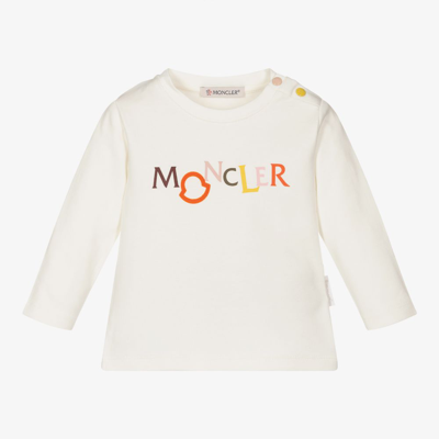 Shop Moncler Girls Ivory Logo Top