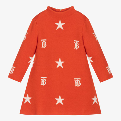 Shop Burberry Girls Orange Monogram Baby Dress